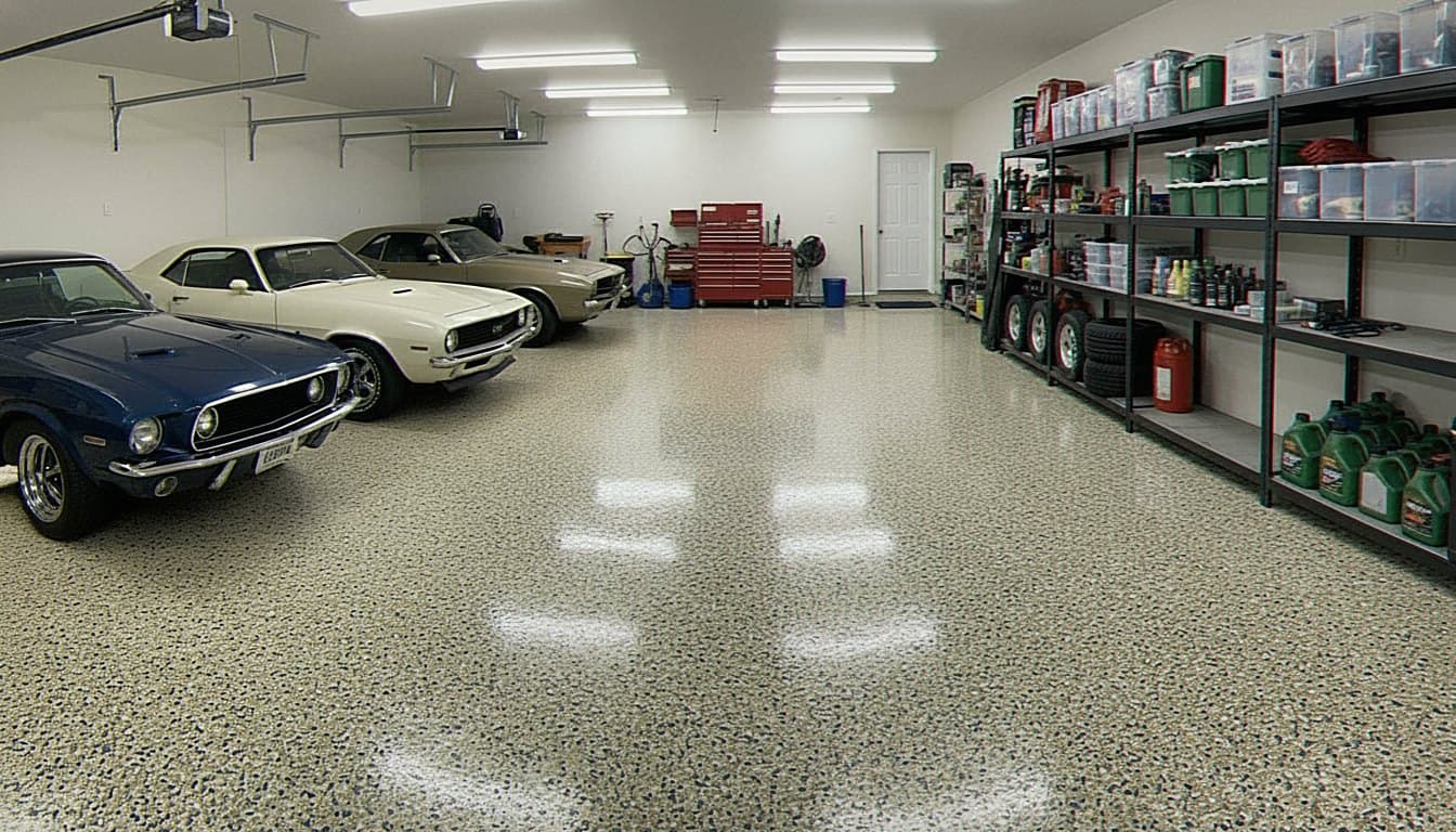 Decorative flake epoxy with vinyl chips