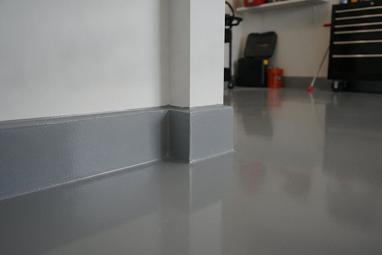 Epoxy edge meeting garage wall