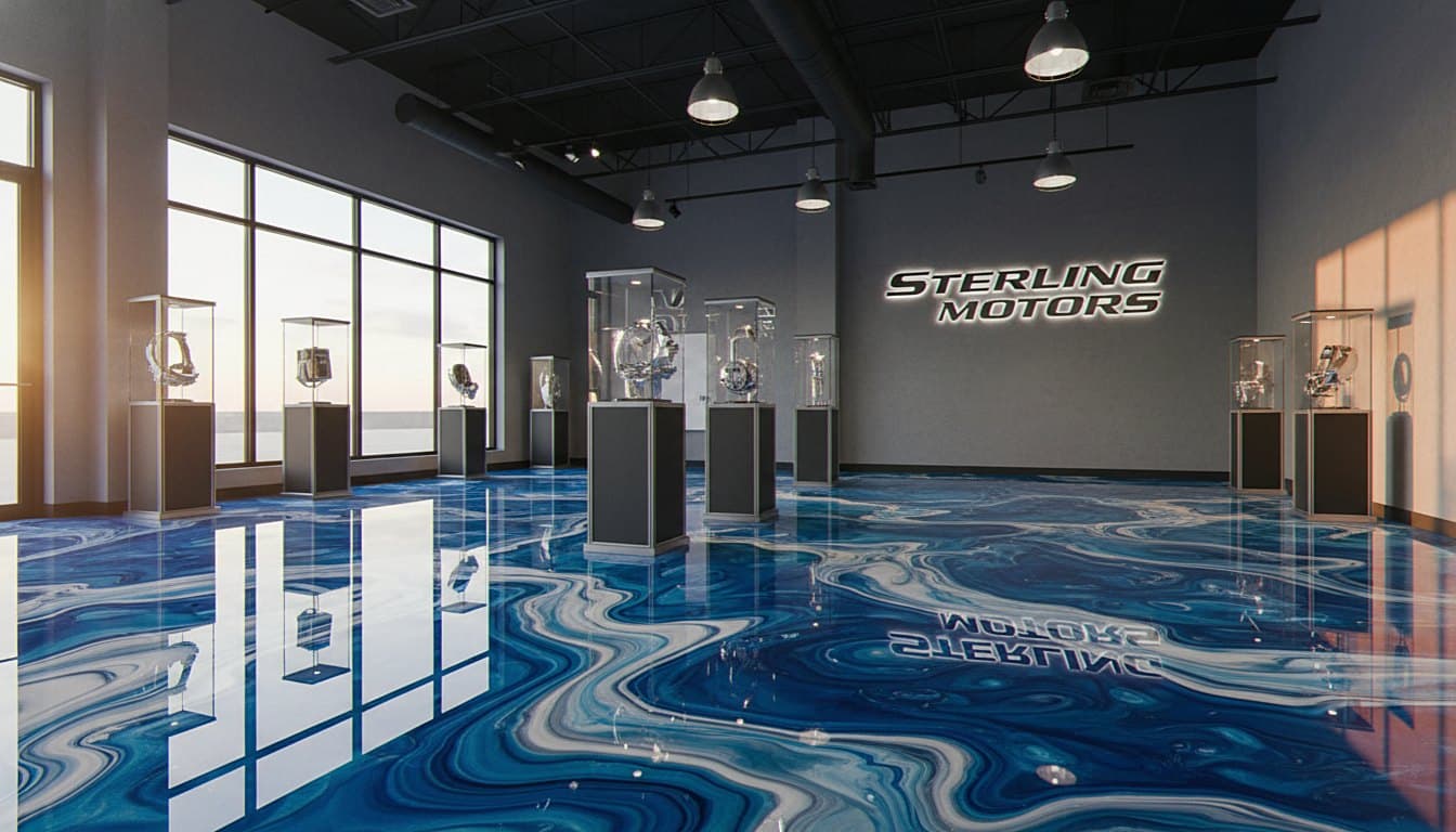 Metallic epoxy with swirled mica pattern